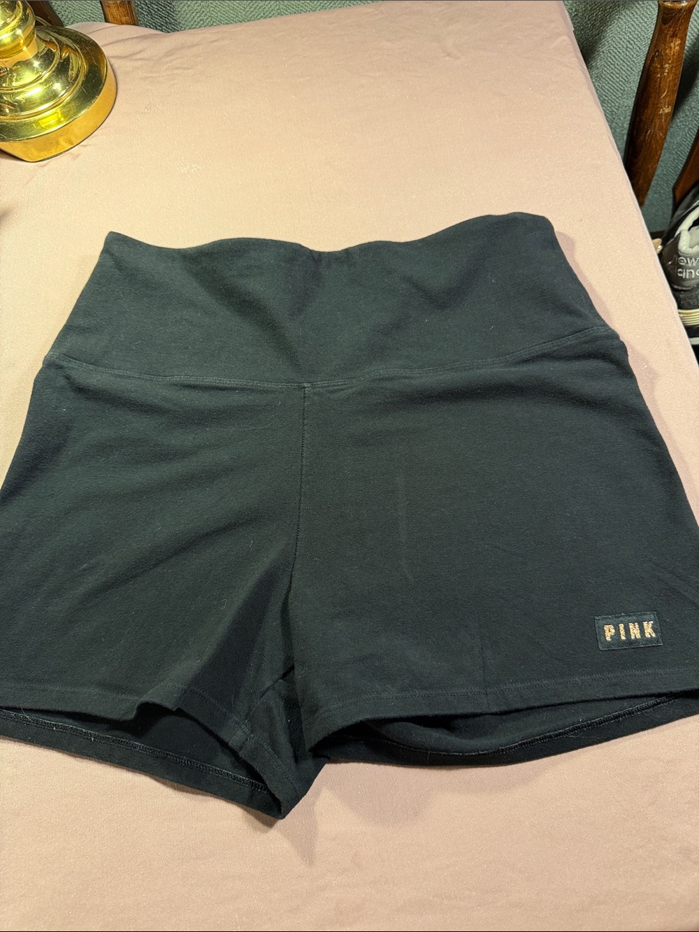 PINK Victoria's Secret Black High-Waist Bike Shorts with Logo Patch